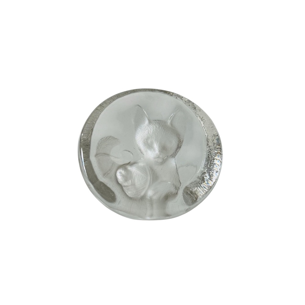 Crystal Zajecar Yugoslavia Lead Crystal Cat Paperweight Frosted Intaglio Glass